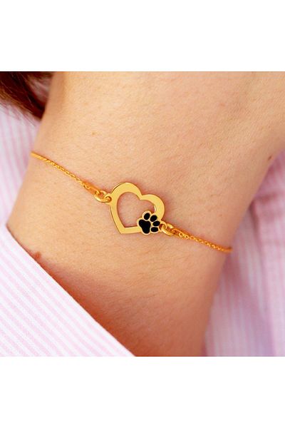 BijuBOX Brățară personalizată inimioară și labuță din argint 925 placat cu aur 24K - Paw Lover, BijuBOX