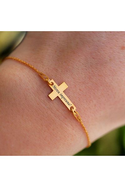 BijuBOX Brățară personalizată cu cruce "Mereu împreună!", argint 925 placat cu aur 24K - Crux BijuBOX