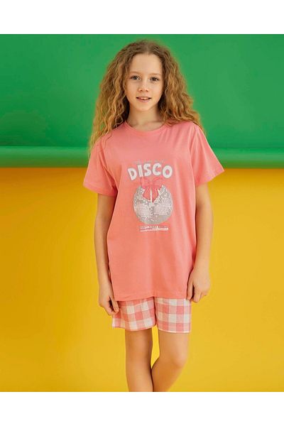 Aydoğan Girls' Waiter Boy Shorts Pajamas Suit 100% Cotton 250286
