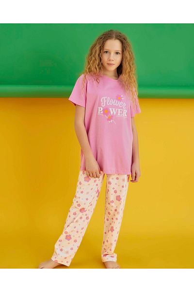 Aydoğan Girl's Waiter Boy Short Sleeve 100% Cotton Pajamas Suit 250289