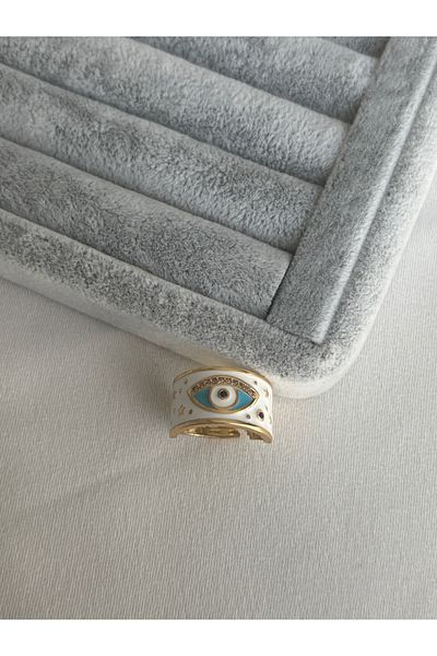 ringbox Stoned White Enamel Patterned Eye Ring