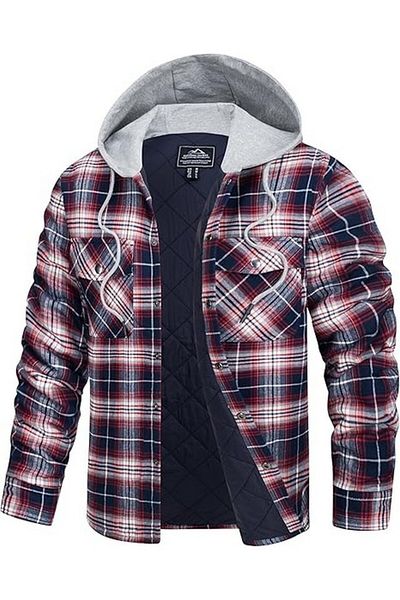 Kefitevd Men's flannel jacket with hood, padded, 100% cotton, KEFITEVD