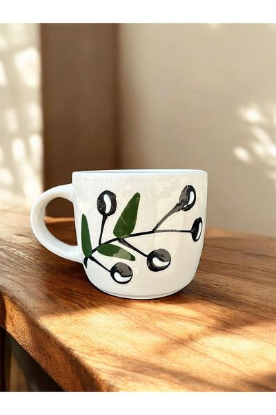 BB TRADE Handmade Olive Branch Patterned Ceramic Mug