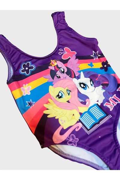 ALİŞ KİDS Girl's Purple Color Cute Cats Patterned Swimsuit