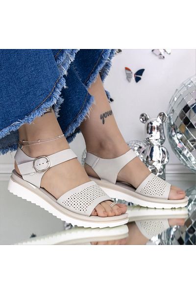 Kalapod Women's gray sandals made of organic leather Sorora