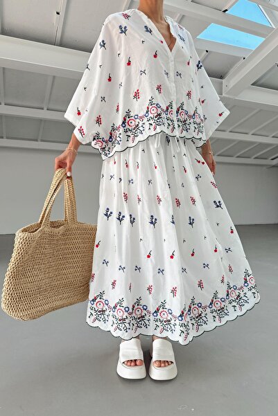 mylove بدلة ماكسي مع تنورة مطرزة بالزهور إكرو-كحلي