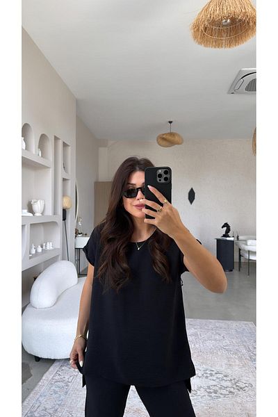 Buket Teke Black Leg Cuff Pants Blouse Set