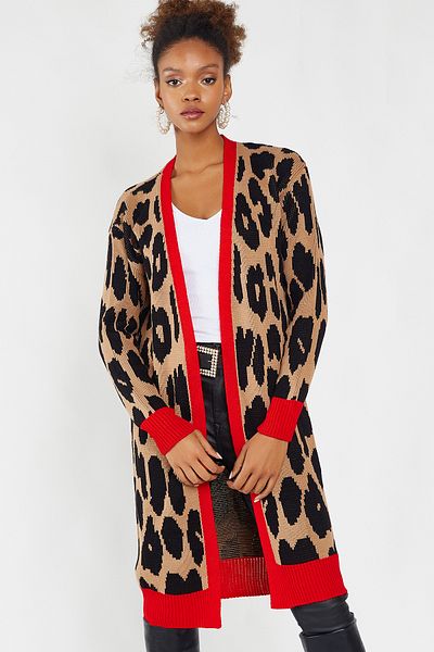 Hopoi Women's Leopard Pattern Garnished Cardigan