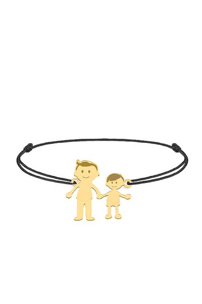 BijuBOX Brățară personalizată Tată și Băiețel, snur negru, argint 925 placat cu aur 24K - Family BijuBOX