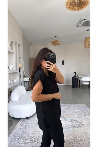 Buket Teke Black Leg Cuff Pants Blouse Set