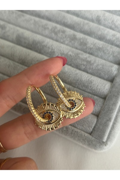 ringbox Gold Eye Dangle Stone Hoop Earrings