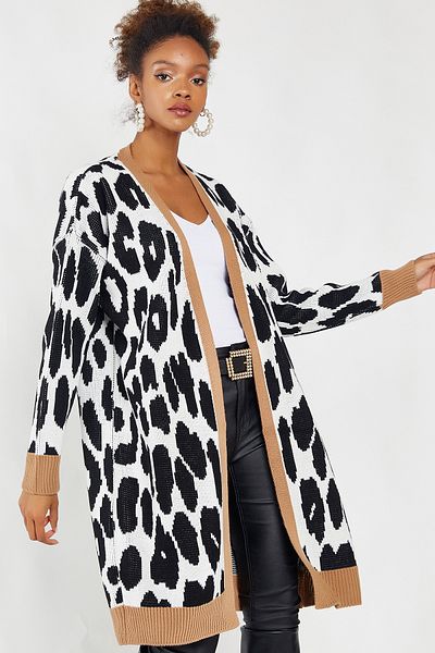 Hopoi Women's Leopard Pattern Garnished Cardigan