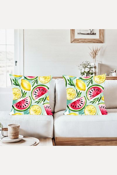 on the clouds Summer Watermelon Lemon Combination Hidden Zippered Throw Pillow Cover Sofa Pillow Case Set (2Pcs)