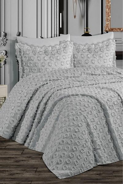 Çeyiz Diyarı Dowry Land Malina Pompom 3 Piece Double Pique Set Gray