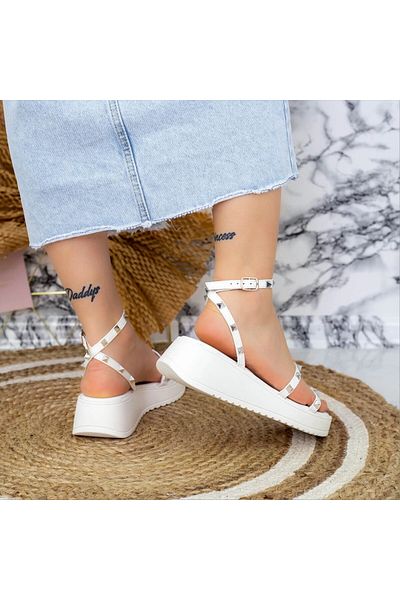 Kalapod Women's white sandals made of organic leather Eniko