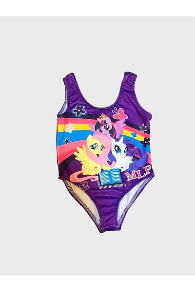 ALİŞ KİDS Girl's Purple Color Cute Cats Patterned Swimsuit