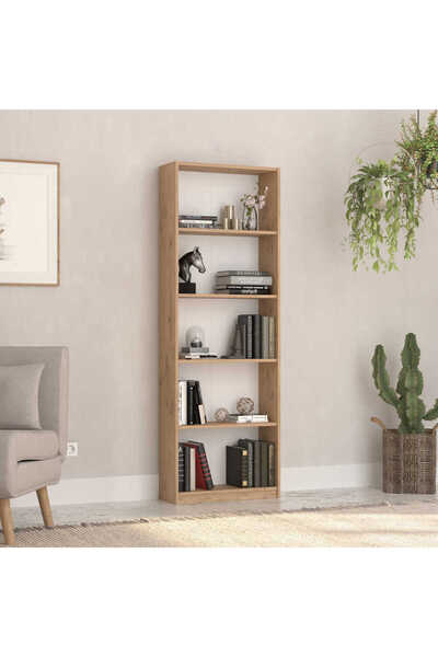Adore Mobilya Max 5 Raflı Kitaplık - Florida Meşe 58x170x23 cm