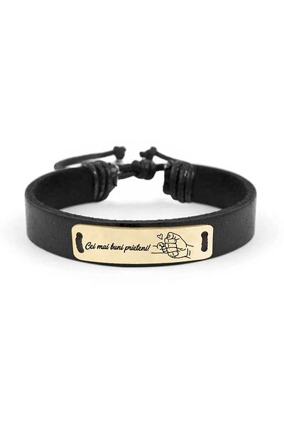 BijuBOX Brățară personalizată Tată și Copil "Cei mai buni prieteni" - piele și argint 925 placat aur 24K