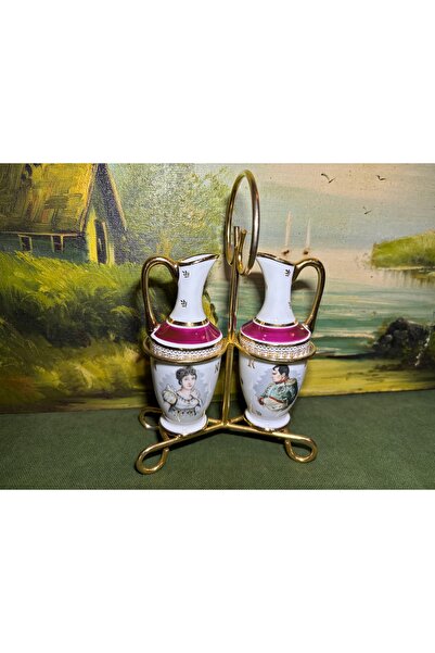 tayfuntufan antika koleksiyon وعاء زيت ووعاء زيت بورسلين فرنسي بطول 12 سم