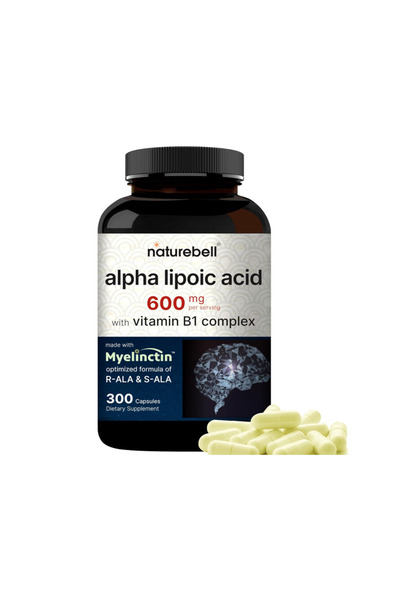 Naturebell Alpha Lipoic Acid Complex, 600mg, 300 Capsules 4-in-1 Myelinctin F...