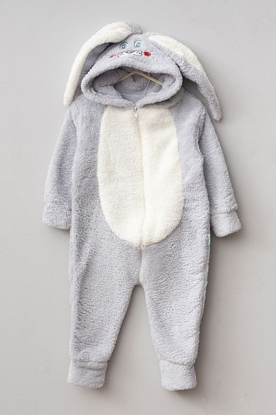 Teddy Pie Cute Rabbit Patterned Hooded Jumpsuit