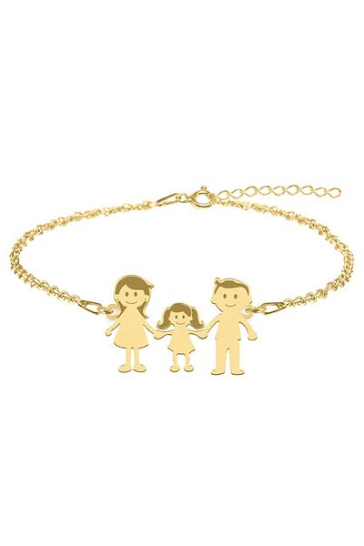 BijuBOX Brățară personalizată Family cu mamă, fetiță și tată din argint 925 placat cu aur 24K