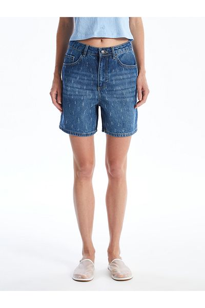 LC Waikiki Standard Fit Ripped Detailed Women's Jean Shorts