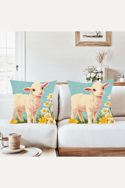 on the clouds Little Lamb Combination Hidden Zippered Throw Pillow Cover Sofa Pillow Case Set (2Pcs)