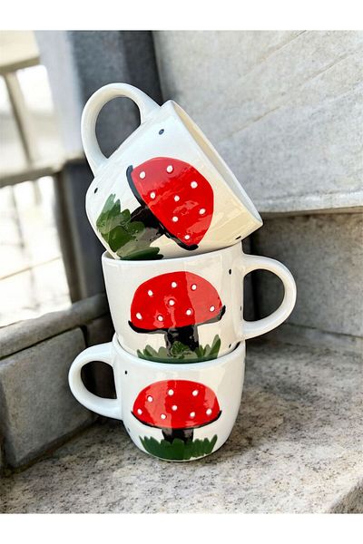 BB TRADE Handmade Mushroom Pattern 3-Piece Ceramic Mug