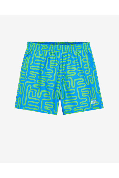 SKECHERS B 5 Inch Allover Print Swimshort Büyük Erkek Çocuk Mavi Deniz Şortu SK2510098-400
