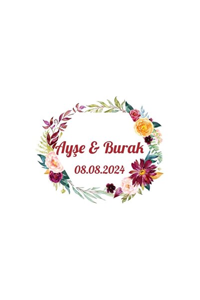 Reysa Tasarım Round Floral Henna Engagement Wedding 3X3Cm Custom Label / 50Pc...
