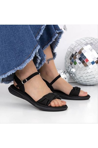 Kalapod Sandale dama cu toc negre din material textil Cintelena