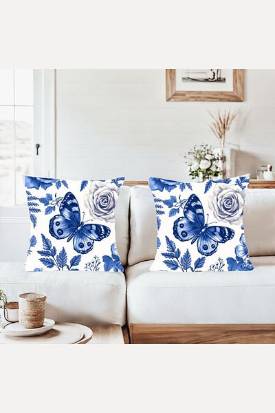 on the clouds Butterfly Rose Patterned Combination Hidden Zippered Throw Pillow Cover Sofa Pillow Case Set (2Pcs)