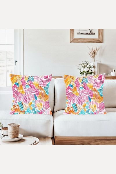 on the clouds Messy Colorful Lines Combination Hidden Zipper Throw Pillow Cover Sofa Pillowcase Set(2Pcs)