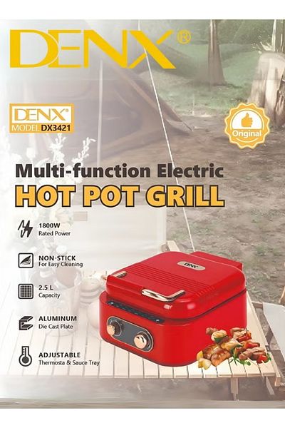 Denx Electric Cooking Pot, 3-in-1 Multipurpose Cooker and Grill, Model DX3421