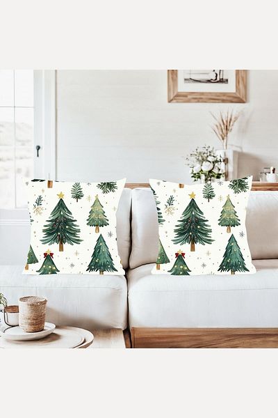 on the clouds Green Christmas Pine Tree Combination Hidden Zippered Throw Pillow Cover Sofa Pillow Case Set (2Pcs)