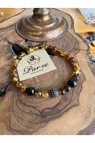 parze doğaltaş Damla Amber and Oltu Natural Stone Design Bracelet