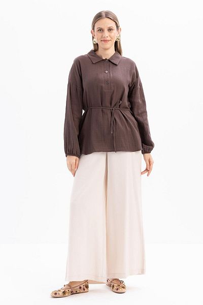 ALLDAY Coffee-Half Patch Buttoned Muslin Tunic
