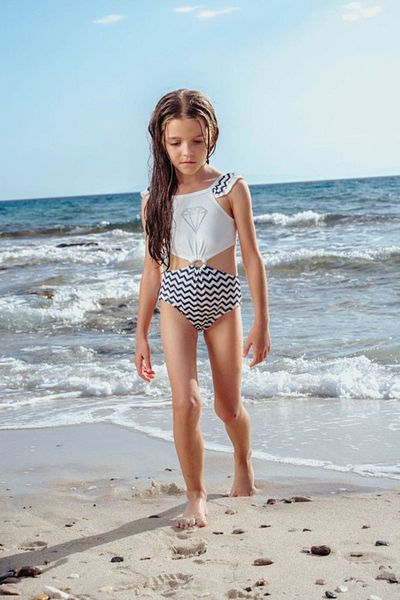 Minigimin Cicileri My Little Girl's Diamond Detailed Girl's Swimsuit - Navy Blue