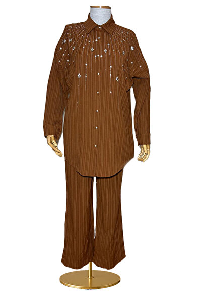 Butik Zarif Taş İşlemeli Gömlek ve Pantolon İkili Takım