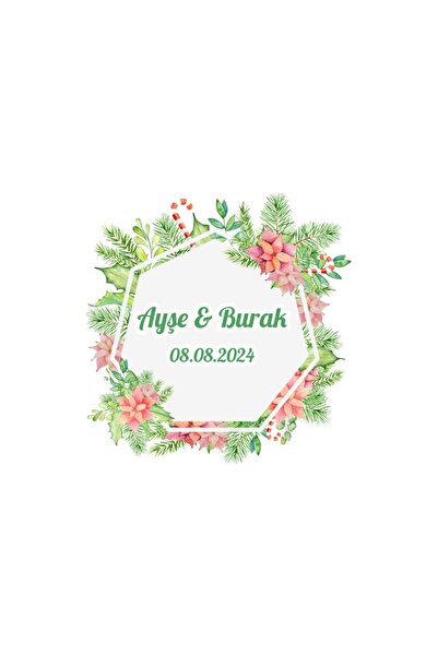 Reysa Tasarım ملصق إطار على شكل ورقة خضراء سداسية هينا خطوبة زفاف 3 × 3 سم مل...