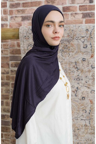 Fatma Atasoy Bamboo Combed Navy Blue Shawl
