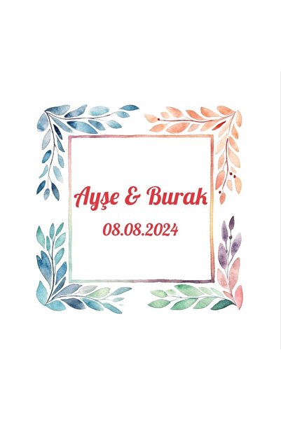 Reysa Tasarım ملصق إطار على شكل ورقة حية لحفلات الزفاف والخطوبة مقاس 3 × 3 سم...