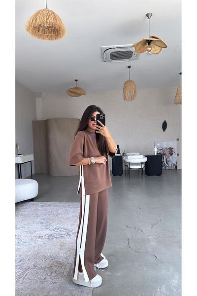 Buket Teke Brown Double Stripe Slit Modal Suit
