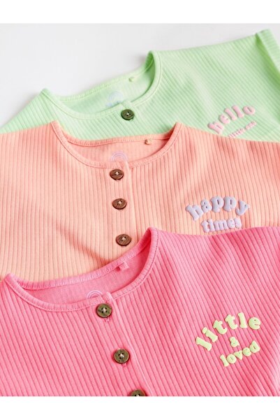 Next Baby 100% Cotton Pink Green 3-Piece Romper Set