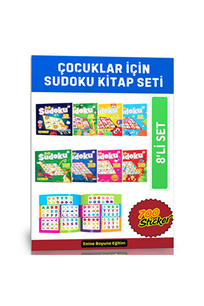 Enine Boyuna Eğitim Çocuklar İçin Sudoku Kitap Seti (3-8 YAŞ İçin- 8 Kitap - 700 Adet Sticker)