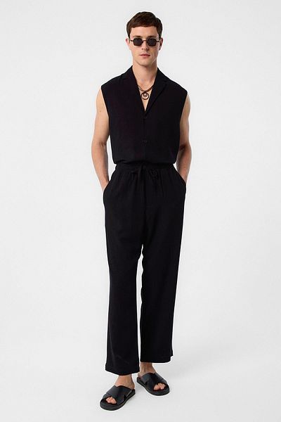 Antioch Black Linen Blend Jogger Men's Trousers