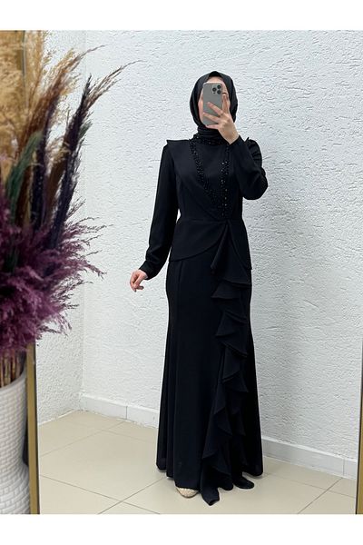 MİHRA STORE Orelessa Side Ruffle Jacket Detailed Dress-Ge1040 Black