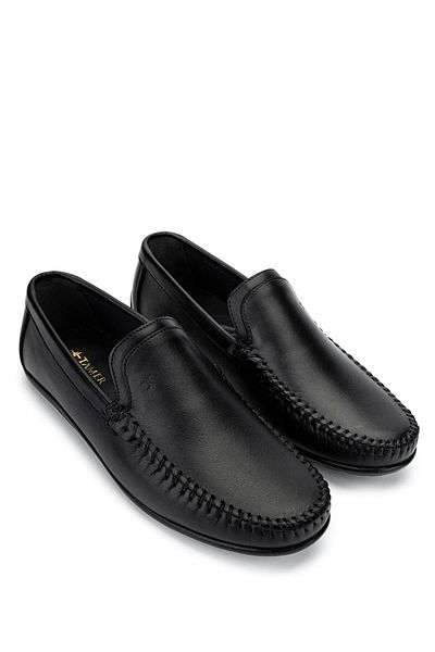 Tamer Tanca Men's Genuine Leather Black Leather Loafer Shoes