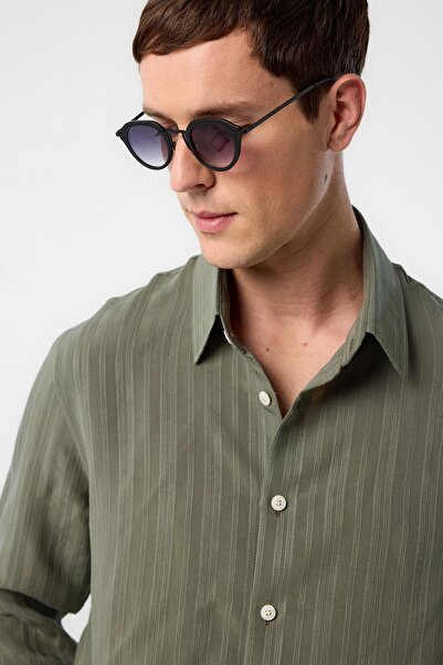 Antioch Khaki Striped and Textured Men's Shirt
